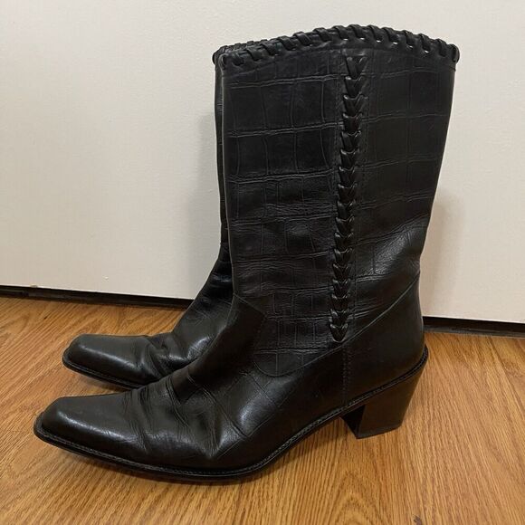 STUART WEITZMAN black crocodile leather western point toe boots size 8W - Picture 6 of 10